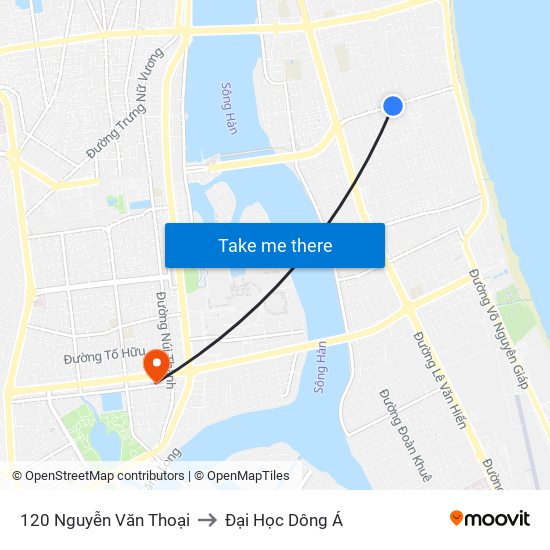 120 Nguyễn Văn Thoại to Đại Học Dông Á map
