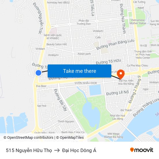 515 Nguyễn Hữu Thọ to Đại Học Dông Á map