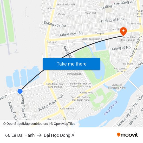 66 Lê Đại Hành to Đại Học Dông Á map
