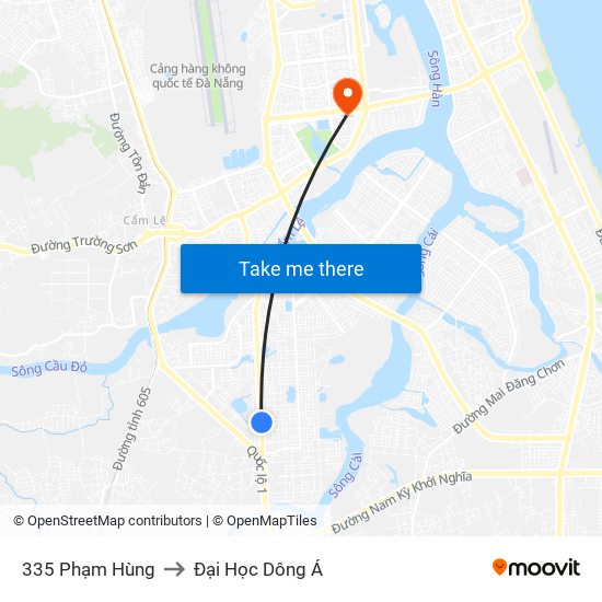 335 Phạm Hùng to Đại Học Dông Á map