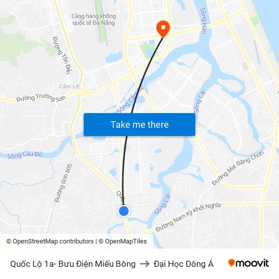 Quốc Lộ 1a- Bưu Điện Miếu Bông to Đại Học Dông Á map