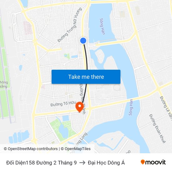 Đối Diện158 Đường 2 Tháng 9 to Đại Học Dông Á map