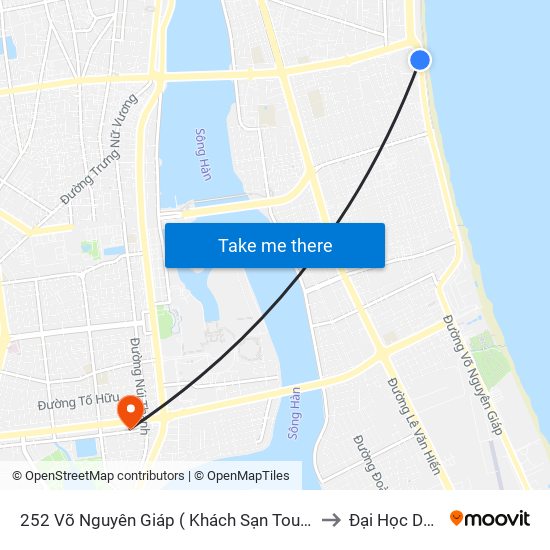 252 Võ Nguyên Giáp ( Khách Sạn Tourance Hotel) to Đại Học Dông Á map