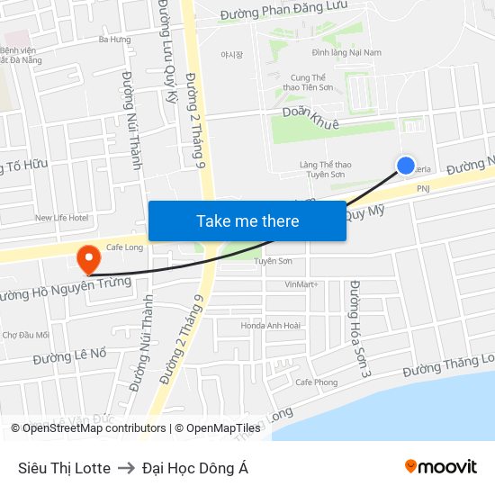 Siêu Thị Lotte to Đại Học Dông Á map