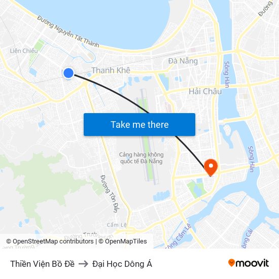 Thiền Viện Bồ Đề to Đại Học Dông Á map