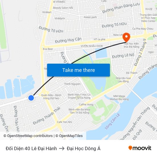 Đối Diện 40 Lê Đại Hành to Đại Học Dông Á map