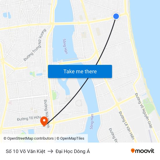 Số 10 Võ Văn Kiệt to Đại Học Dông Á map