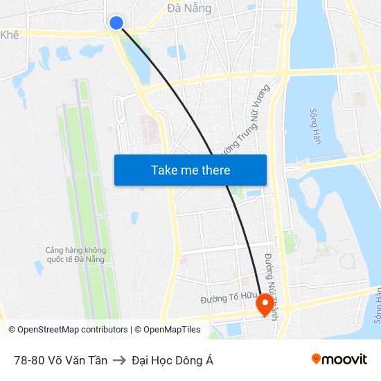 78-80 Võ Văn Tần to Đại Học Dông Á map