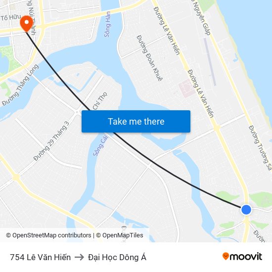 754 Lê Văn Hiến to Đại Học Dông Á map