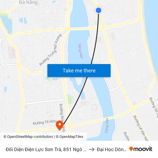 Đối Diện Điện Lực Sơn Trà, 851 Ngô Quyền to Đại Học Dông Á map