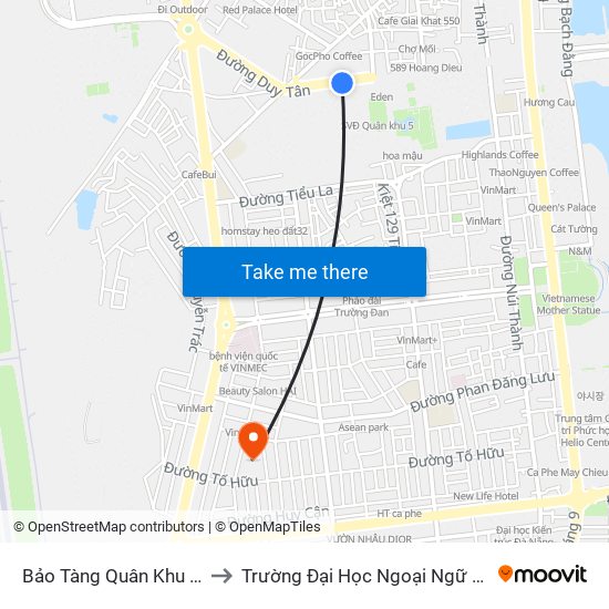 Bảo Tàng Quân Khu 5, 07 Duy Tân to Trường Đại Học Ngoại Ngữ - Đại Học Đà Nẵng map