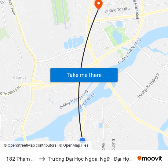 182 Phạm Hùng to Trường Đại Học Ngoại Ngữ - Đại Học Đà Nẵng map