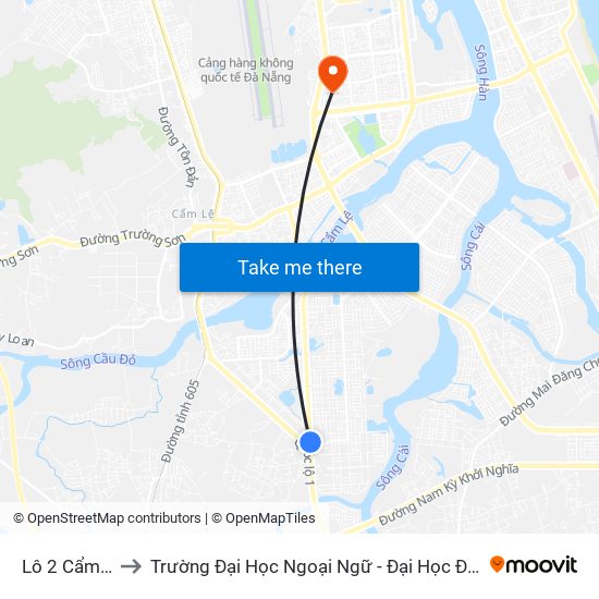 Lô 2 Cẩm Lệ to Trường Đại Học Ngoại Ngữ - Đại Học Đà Nẵng map