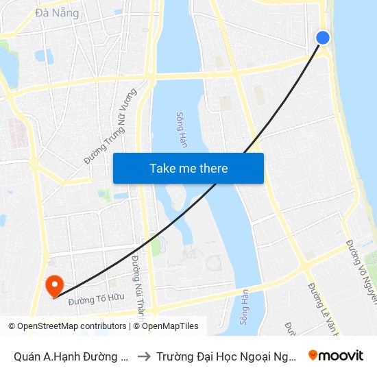Quán A.Hạnh Đường Võ Nguyên Giáp to Trường Đại Học Ngoại Ngữ - Đại Học Đà Nẵng map