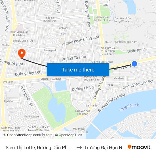 Siêu Thị Lotte, Đường Dẫn Phía Tây Cầu Tuyên Sơn Cách Trần Đăng Ninh 50m to Trường Đại Học Ngoại Ngữ - Đại Học Đà Nẵng map