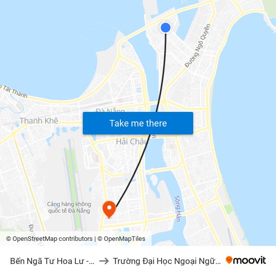 Bến Ngã Tư Hoa Lư - Lý Nhật Quang to Trường Đại Học Ngoại Ngữ - Đại Học Đà Nẵng map