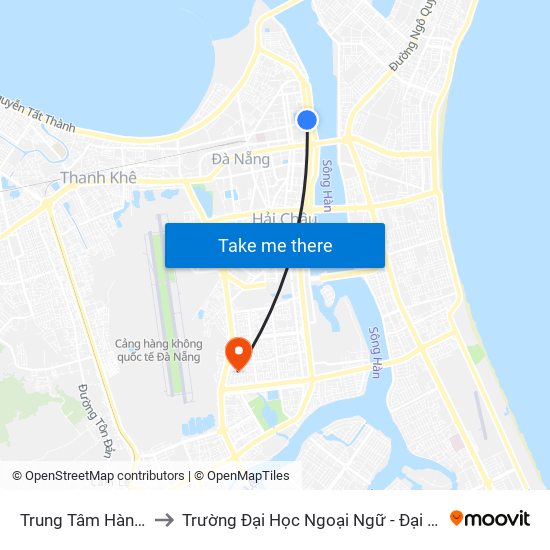 Trung Tâm Hành Chính to Trường Đại Học Ngoại Ngữ - Đại Học Đà Nẵng map