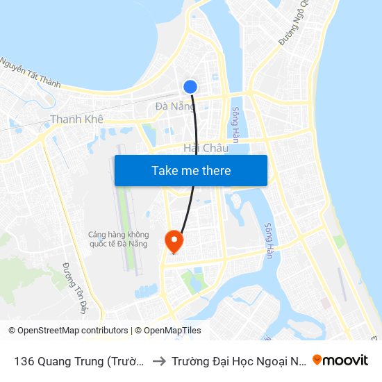 136 Quang Trung (Trường Thcs Nguyễn Huệ) to Trường Đại Học Ngoại Ngữ - Đại Học Đà Nẵng map