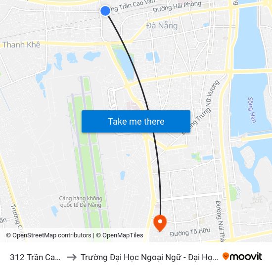 312 Trần Cao Vân to Trường Đại Học Ngoại Ngữ - Đại Học Đà Nẵng map