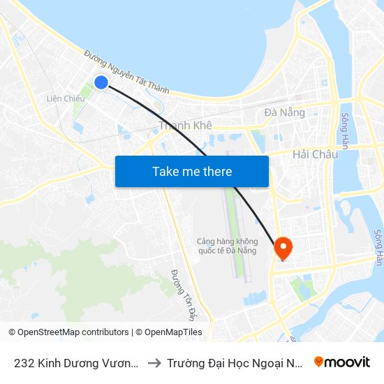 232 Kinh Dương Vương (Thpt Thanh Khê) to Trường Đại Học Ngoại Ngữ - Đại Học Đà Nẵng map