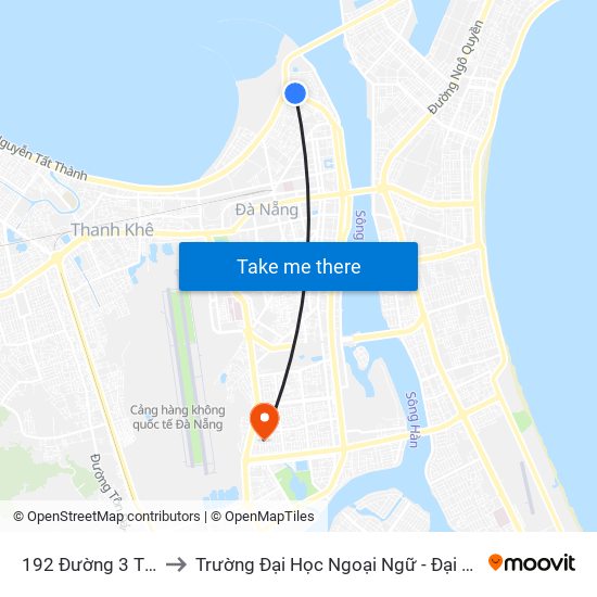 192 Đường 3 Tháng 2 to Trường Đại Học Ngoại Ngữ - Đại Học Đà Nẵng map