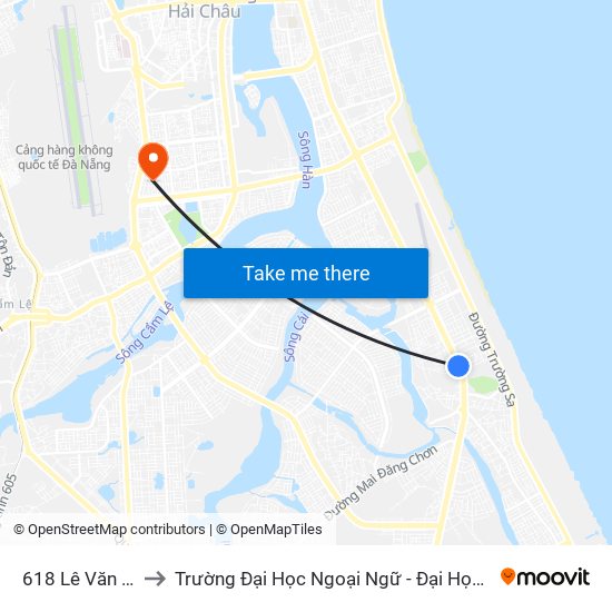 618 Lê Văn Hiến to Trường Đại Học Ngoại Ngữ - Đại Học Đà Nẵng map