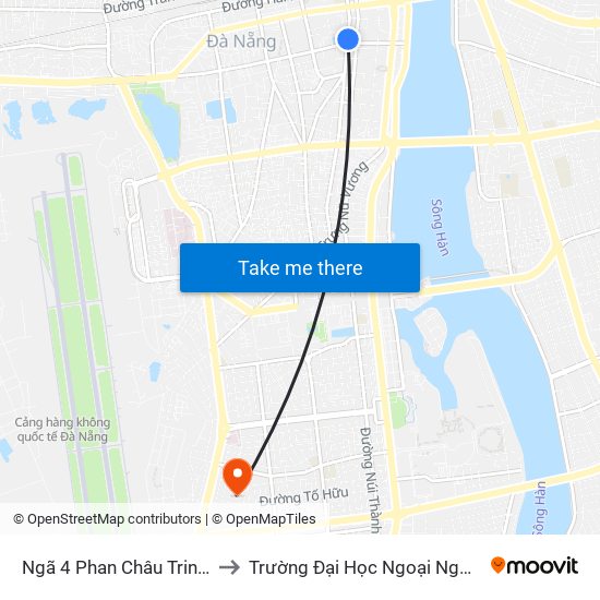 Ngã 4 Phan Châu Trinh - Hùng Vương to Trường Đại Học Ngoại Ngữ - Đại Học Đà Nẵng map