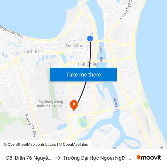 Đối Diện 76 Nguyễn Chí Thanh to Trường Đại Học Ngoại Ngữ - Đại Học Đà Nẵng map