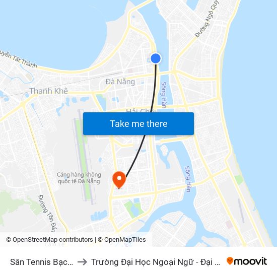 Sân Tennis  Bạch Đằng to Trường Đại Học Ngoại Ngữ - Đại Học Đà Nẵng map