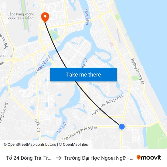 Tổ 24 Đông Trà, Trần Đại Nghĩa to Trường Đại Học Ngoại Ngữ - Đại Học Đà Nẵng map