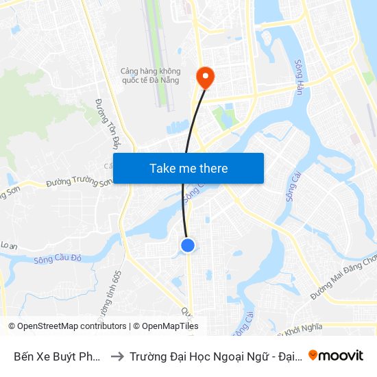 Bến Xe Buýt Phạm Hùng to Trường Đại Học Ngoại Ngữ - Đại Học Đà Nẵng map