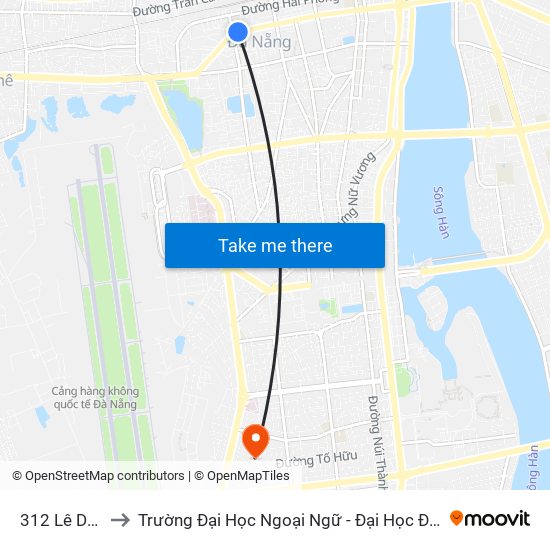 312 Lê Duẩn to Trường Đại Học Ngoại Ngữ - Đại Học Đà Nẵng map