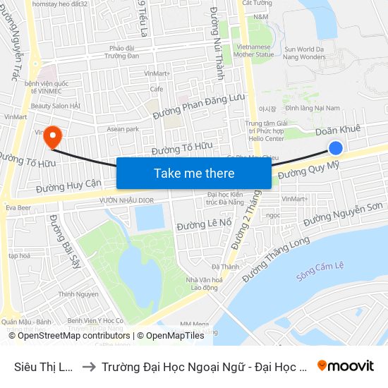 Siêu Thị Lotte to Trường Đại Học Ngoại Ngữ - Đại Học Đà Nẵng map