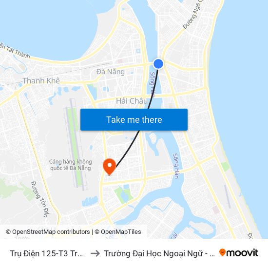 Trụ Điện 125-T3 Trần Hưng Đạo to Trường Đại Học Ngoại Ngữ - Đại Học Đà Nẵng map