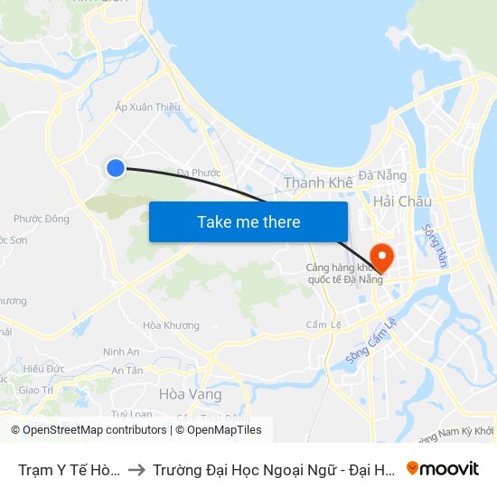 Trạm Y Tế Hòa Sơn to Trường Đại Học Ngoại Ngữ - Đại Học Đà Nẵng map
