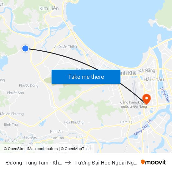 Đường Trung Tâm - Khu Công Nghệ Cao to Trường Đại Học Ngoại Ngữ - Đại Học Đà Nẵng map