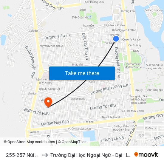 255-257 Núi Thành to Trường Đại Học Ngoại Ngữ - Đại Học Đà Nẵng map