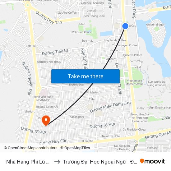 Nhà Hàng Phì Lũ Đường 2/9 to Trường Đại Học Ngoại Ngữ - Đại Học Đà Nẵng map