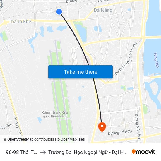 96-98 Thái Thị Bôi to Trường Đại Học Ngoại Ngữ - Đại Học Đà Nẵng map