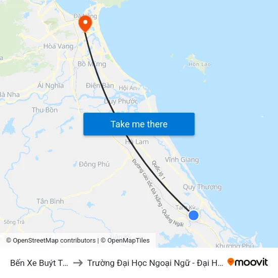 Bến Xe Buýt Tam Kỳ to Trường Đại Học Ngoại Ngữ - Đại Học Đà Nẵng map