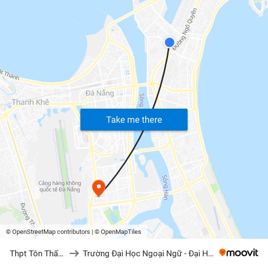 Thpt Tôn Thất Tùng to Trường Đại Học Ngoại Ngữ - Đại Học Đà Nẵng map