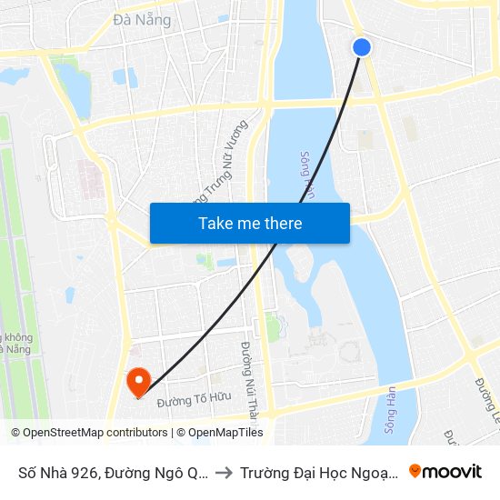 Số Nhà 926, Đường Ngô Quyền (Cty Điện Lực Sơn Trà) to Trường Đại Học Ngoại Ngữ - Đại Học Đà Nẵng map