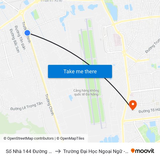 Số Nhà 144 Đường Trường Chinh to Trường Đại Học Ngoại Ngữ - Đại Học Đà Nẵng map