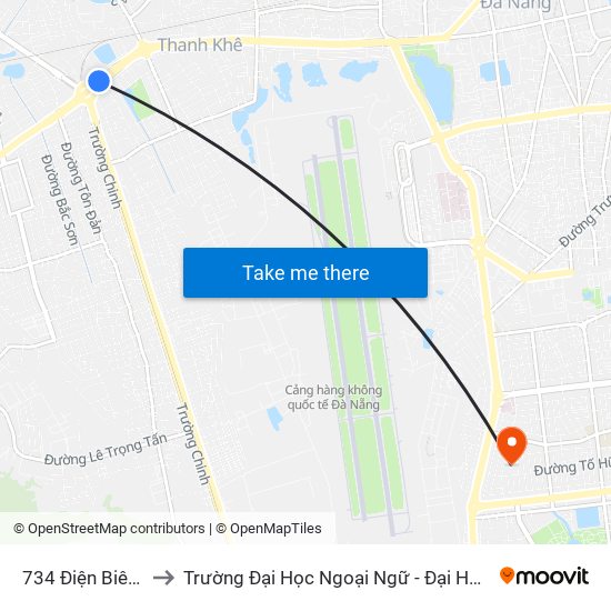 734 Điện Biên Phủ to Trường Đại Học Ngoại Ngữ - Đại Học Đà Nẵng map