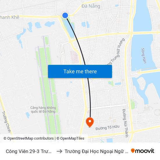 Công Viên 29-3 Trước Nguyễn Kim to Trường Đại Học Ngoại Ngữ - Đại Học Đà Nẵng map