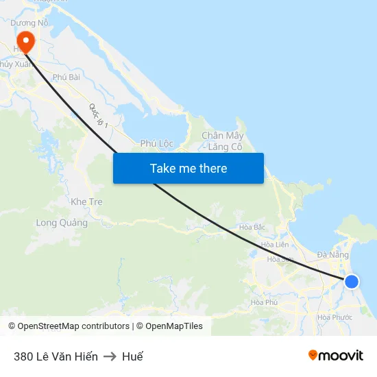 380 Lê Văn Hiến to Huế map