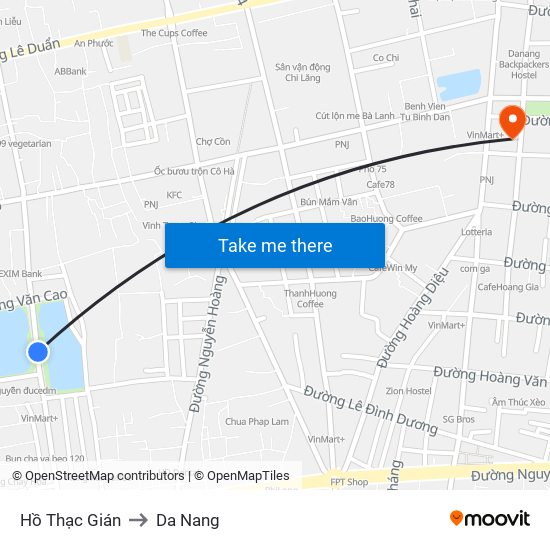 Hồ Thạc Gián to Da Nang map