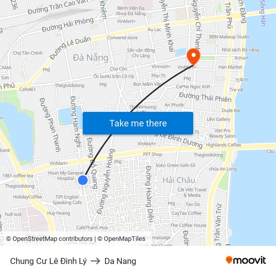 Chung Cư Lê Đình Lý to Da Nang map