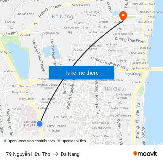 79 Nguyễn Hữu Thọ to Da Nang map