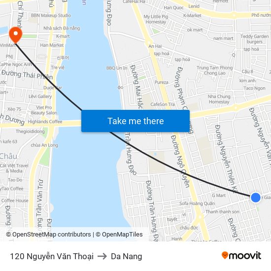 120 Nguyễn Văn Thoại to Da Nang map